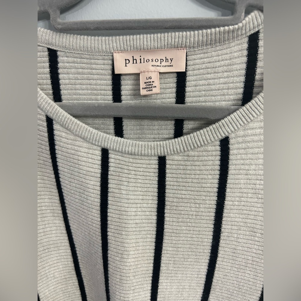 Philosophy Womens Large Cream/Black Striped Drop Shoulder Crew Soft Cozy Sweater - Picture 5 of 9